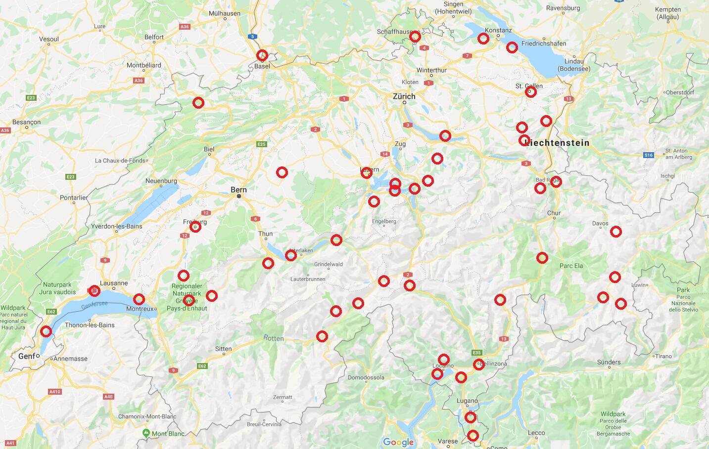 Grand Tour Switzerland Karte aller Foto Spots