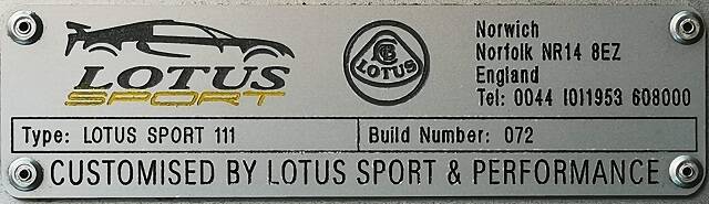 Lutos Elise S2 111s Sondermodell Lotus Sport 111 No 72 Plakette